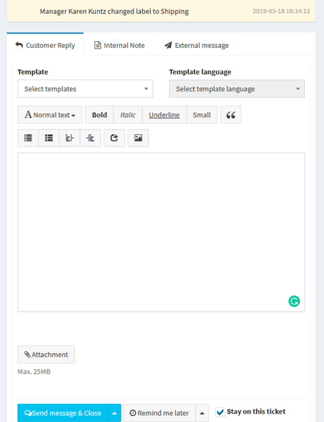 Choose a Reply Template Seller Desk